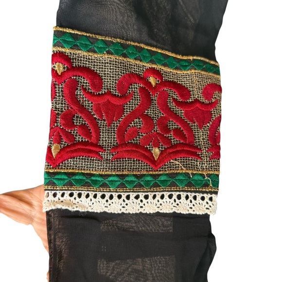 Asopalav Indian Salwar Kameez Black Red White XL Embroidered Lace Sheer Sleeves - Picture 6 of 15